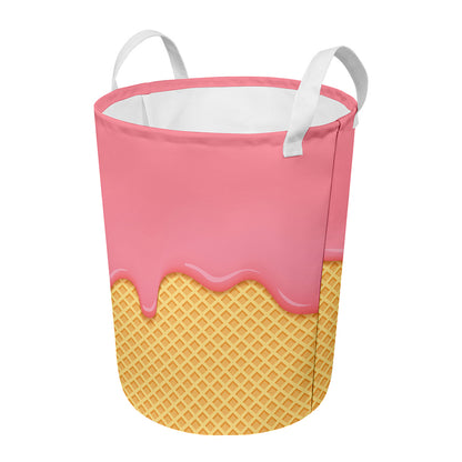 Pink Ice Cream Melted Print Round Laundry Basket