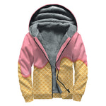 Pink Ice Cream Melted Print Sherpa Lined Zip Up Hoodie