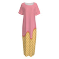 Pink Ice Cream Melted Print Short Sleeve Long Nightdress