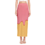 Pink Ice Cream Melted Print Side Slit Maxi Skirt