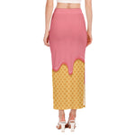 Pink Ice Cream Melted Print Side Slit Maxi Skirt