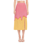 Pink Ice Cream Melted Print Side Slit Midi Skirt