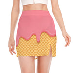 Pink Ice Cream Melted Print Side Slit Mini Skirt