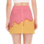 Pink Ice Cream Melted Print Side Slit Mini Skirt