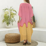 Pink Ice Cream Melted Print Silk V-Neck Kaftan Dress