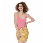 Pink Ice Cream Melted Print Sleeveless Bodycon Dress