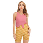 Pink Ice Cream Melted Print Sleeveless One Piece Swimsuit