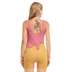 Pink Ice Cream Melted Print Sleeveless One Piece Swimsuit