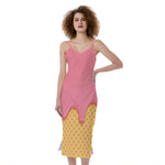 Pink Ice Cream Melted Print Slim Fit Midi Cami Dress
