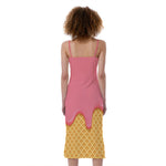 Pink Ice Cream Melted Print Slim Fit Midi Cami Dress