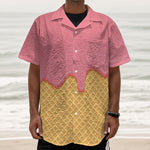 Pink Ice Cream Melted Print Textured Short Sleeve Shirt
