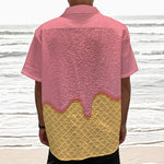 Pink Ice Cream Melted Print Textured Short Sleeve Shirt