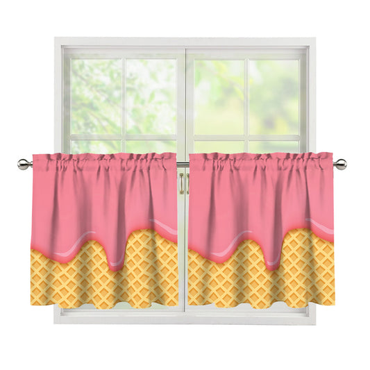 Pink Ice Cream Melted Print Tier Curtains