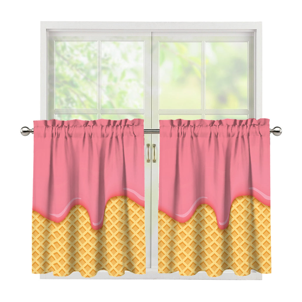 Pink Ice Cream Melted Print Tier Curtains