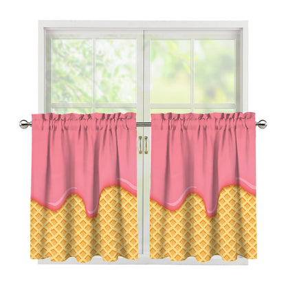 Pink Ice Cream Melted Print Tier Curtains