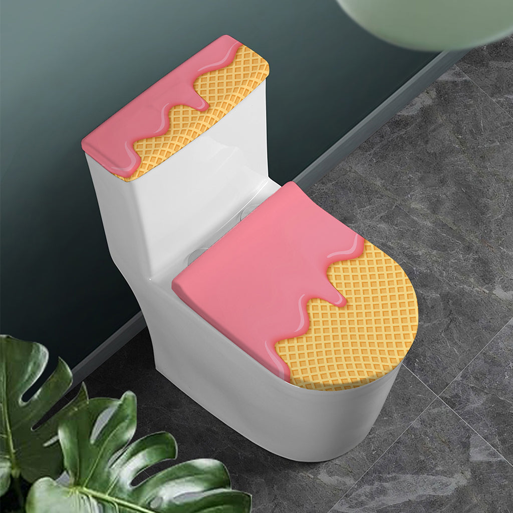 Pink Ice Cream Melted Print Toilet Lid And Tank Cover Set