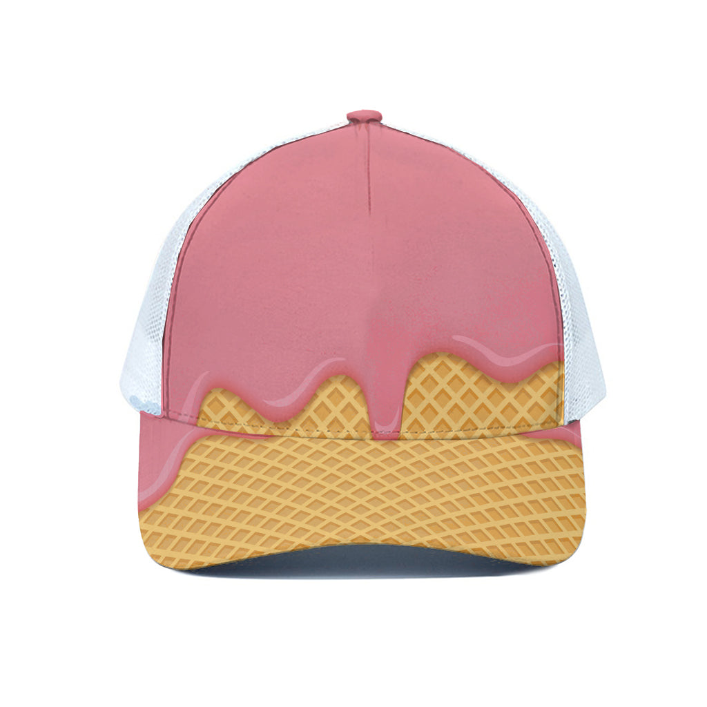 Pink Ice Cream Melted Print White Mesh Trucker Cap