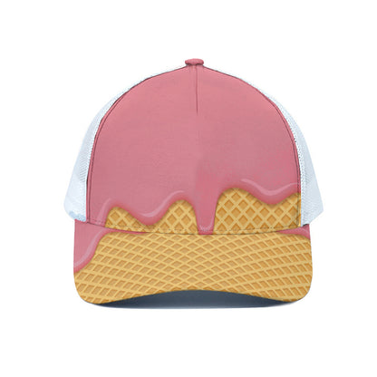 Pink Ice Cream Melted Print White Mesh Trucker Cap