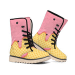 Pink Ice Cream Melted Print Winter Boots