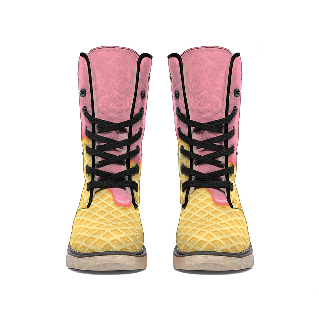 Pink Ice Cream Melted Print Winter Boots