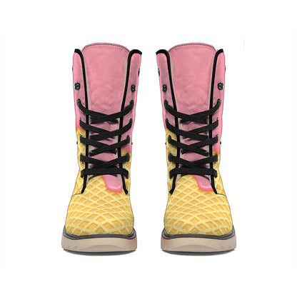 Pink Ice Cream Melted Print Winter Boots