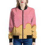 Pink Ice Cream Melted Print Women's Bomber Jacket
