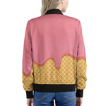 Pink Ice Cream Melted Print Women's Bomber Jacket
