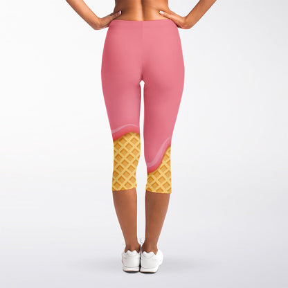 Pink Ice Cream Melted Print Women's Capri Leggings