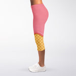 Pink Ice Cream Melted Print Women's Capri Leggings