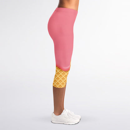 Pink Ice Cream Melted Print Women's Capri Leggings