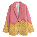 Pink Ice Cream Melted Print Women's Cotton Blazer
