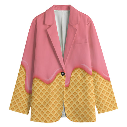 Pink Ice Cream Melted Print Women's Cotton Blazer