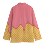 Pink Ice Cream Melted Print Women's Cotton Blazer