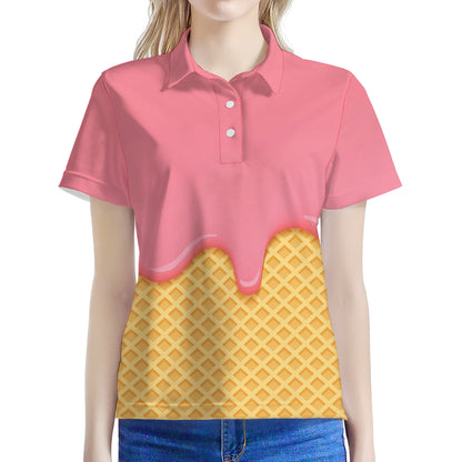 Pink Ice Cream Melted Print Women's Polo Shirt
