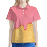 Pink Ice Cream Melted Print Women's Polo Shirt