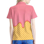 Pink Ice Cream Melted Print Women's Polo Shirt