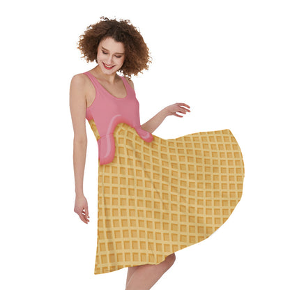Pink Ice Cream Melted Print Women's Sleeveless Dress