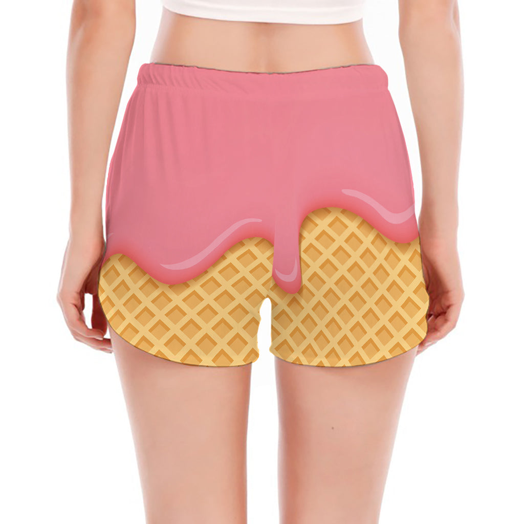 Pink Ice Cream Melted Print Women's Split Running Shorts