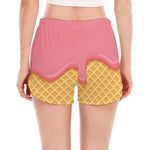 Pink Ice Cream Melted Print Women's Split Running Shorts
