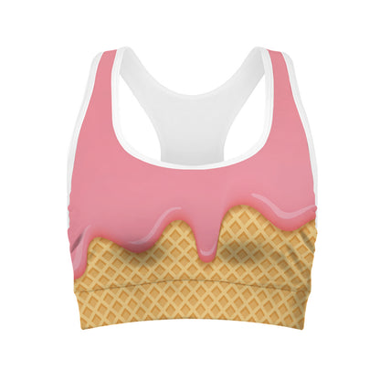 Pink Ice Cream Melted Print Women's Sports Bra