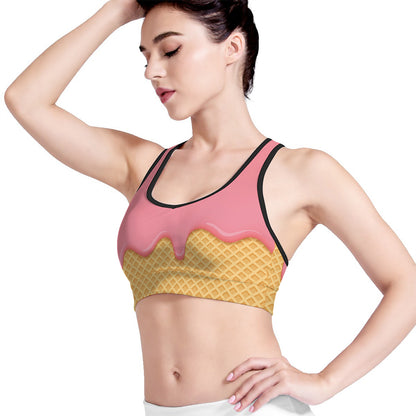 Pink Ice Cream Melted Print Women's Sports Bra