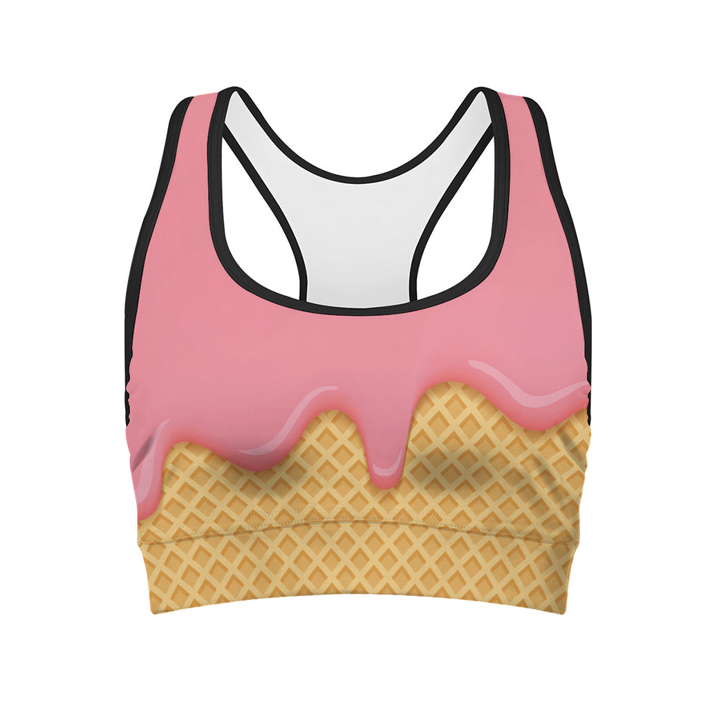 Pink Ice Cream Melted Print Women's Sports Bra