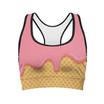 Pink Ice Cream Melted Print Women's Sports Bra