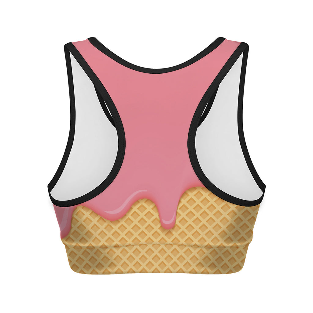 Pink Ice Cream Melted Print Women's Sports Bra