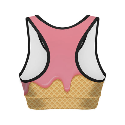 Pink Ice Cream Melted Print Women's Sports Bra