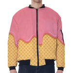 Pink Ice Cream Melted Print Zip Sleeve Bomber Jacket
