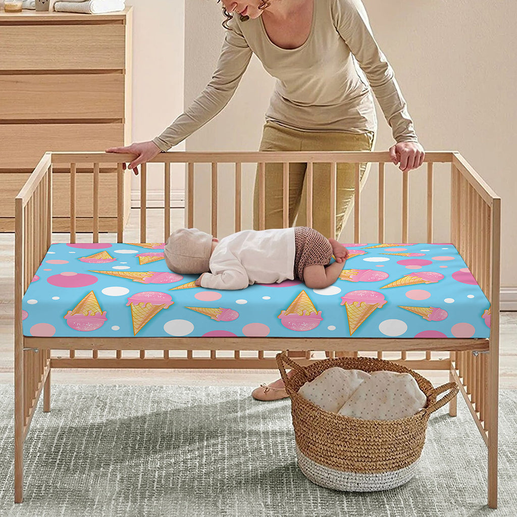 Pink Ice Cream Pattern Print Baby Crib Sheet