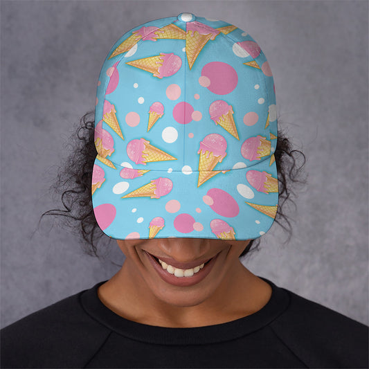 Pink Ice Cream Pattern Print Baseball Cap