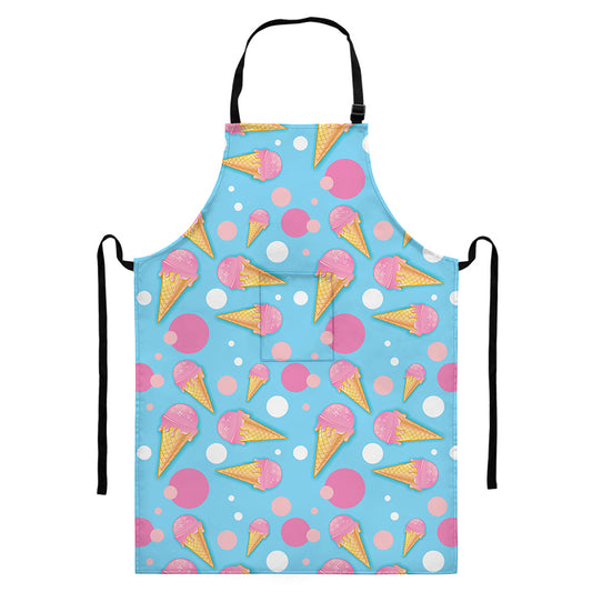 Pink Ice Cream Pattern Print Bib Apron With Pocket