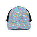 Pink Ice Cream Pattern Print Black Mesh Trucker Hat
